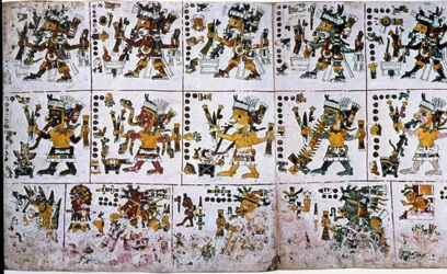 Detail aus einer Faksimile-Kopie einer Seite des Codex Borgia, die die Seele der Ciuteteoh nach den Opfern zeigt